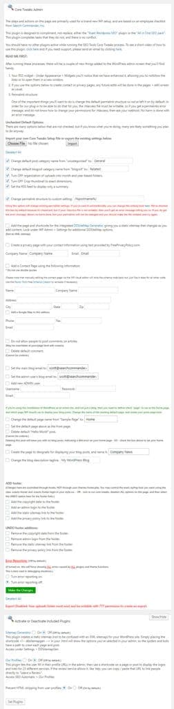 Core Tweaks Screen