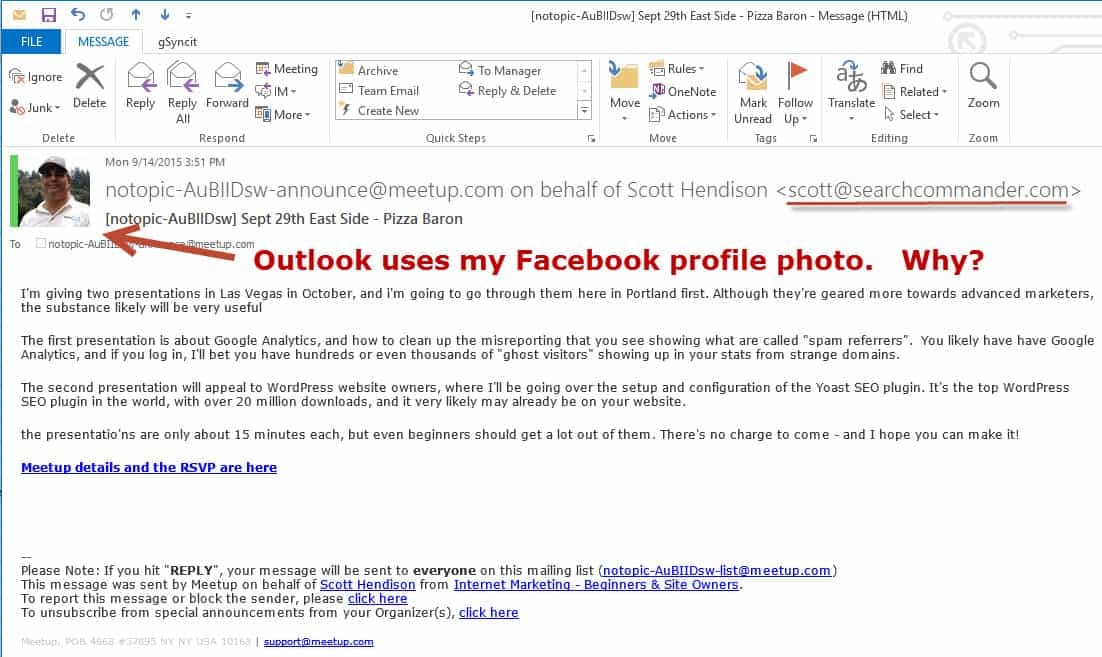 Fac ebook image as Outlook photo