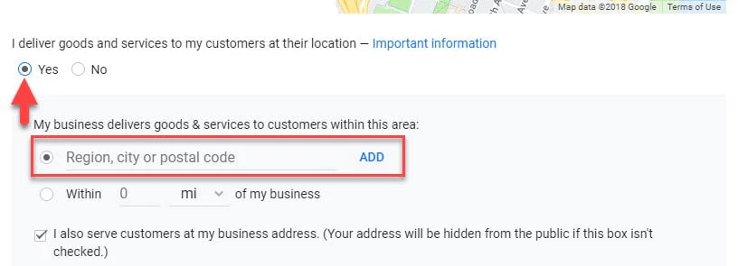 Google My Business Service area