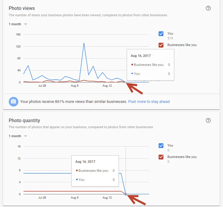 Chart showing no image views in Google my Business