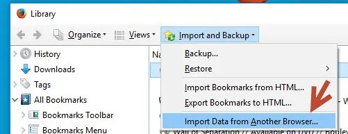 Import data from another browser
