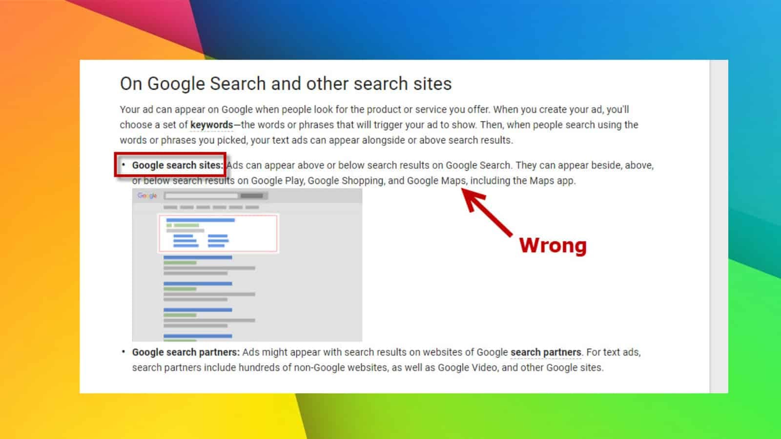 Google Maps is a Google Adwords Search Partner