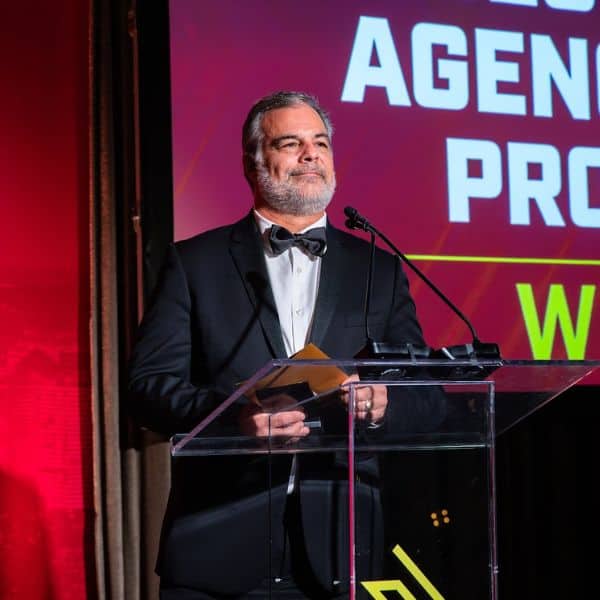 Scott Hendison, a judge at the US Search Awards announcing an award. Scott Hendison, a judge at the US Search Awards announcing an award.