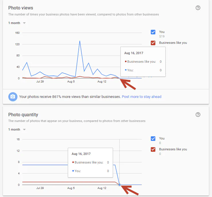 Chart showing no image views in Google my Business